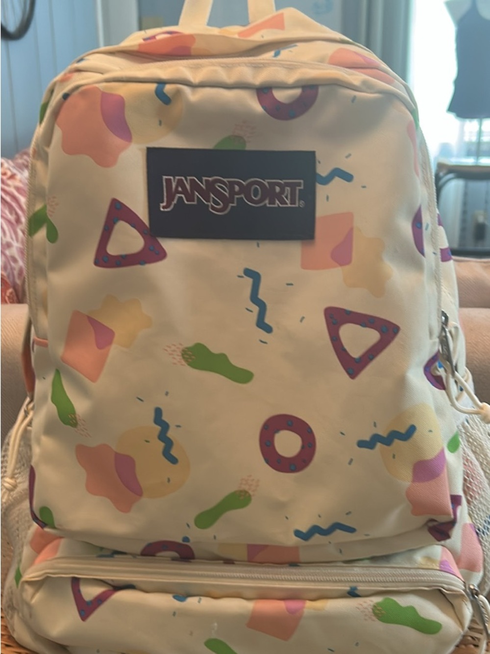 Jansport Doubleton Memphis Mood Neon Backpack with Multicolor Abstract Shapes